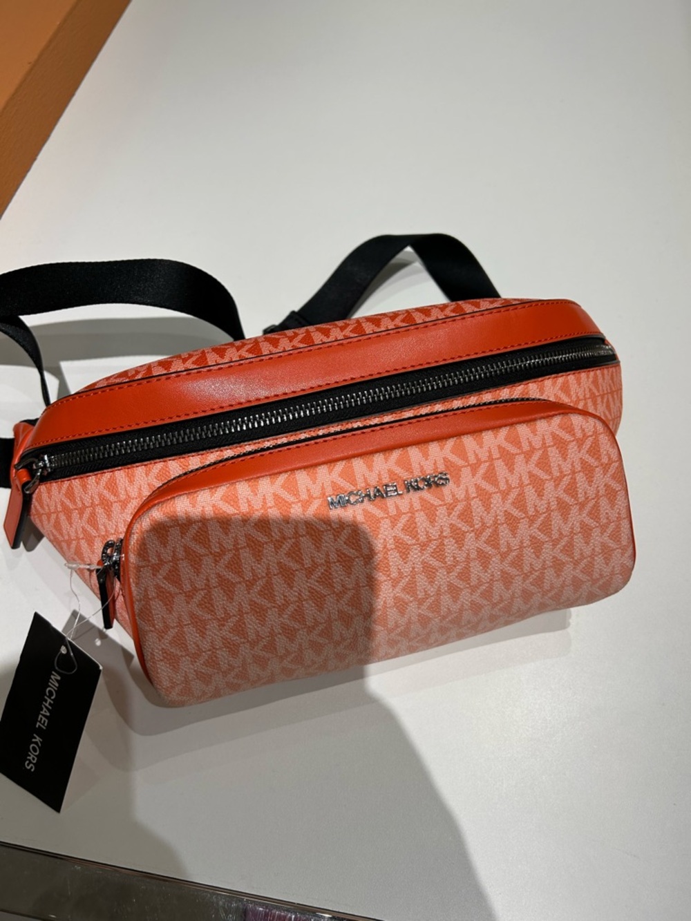 Michael Kors Cooper Men Small Ombré MK Logo Sling Pack Utility Belt Bag orange